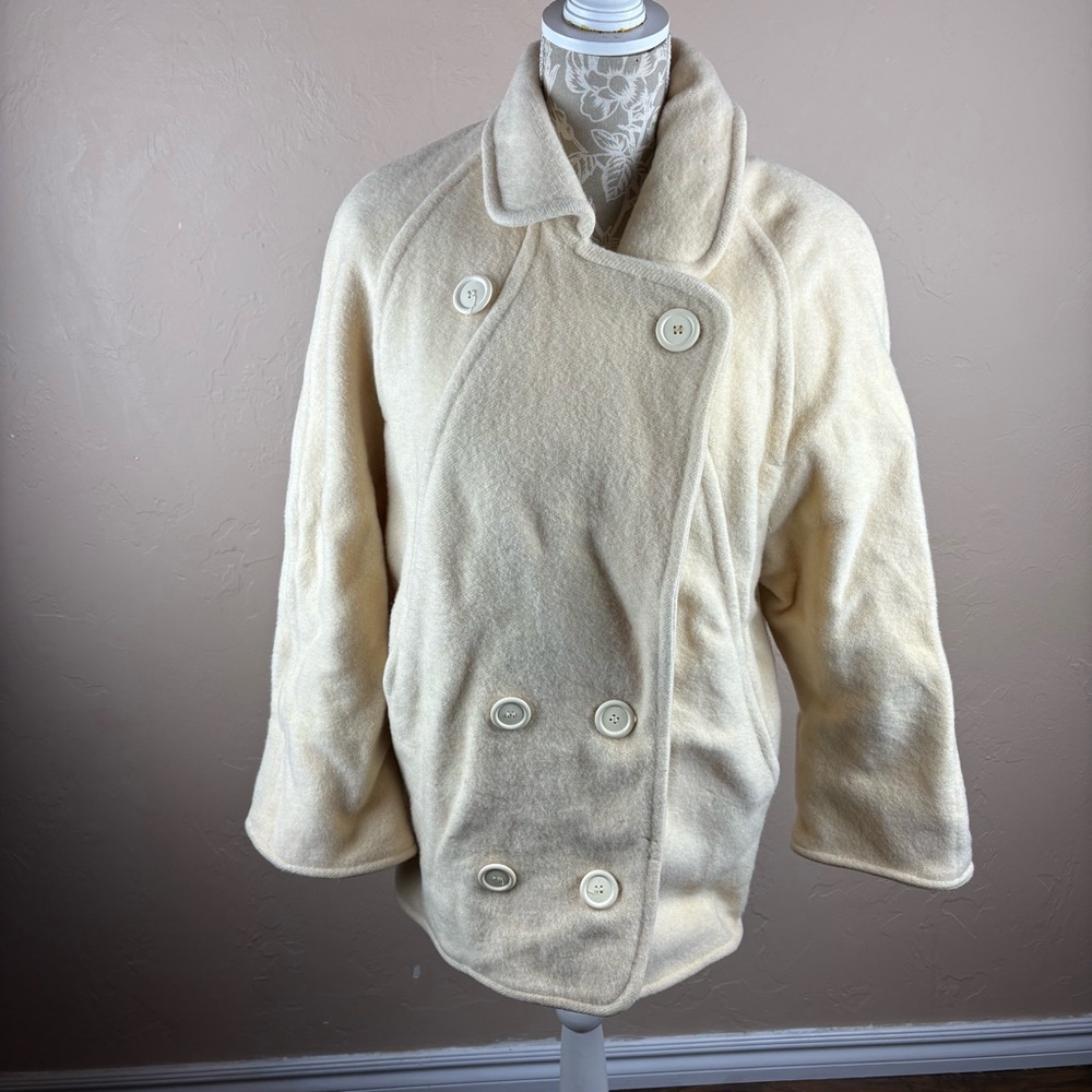 Vintage George David Fashions 1980s Cream White Wool Coat Peacoat Forstmann Med